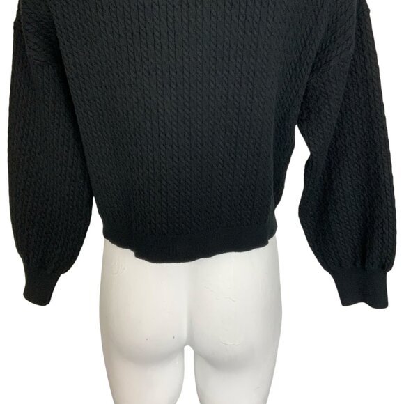Alice + Olivia Zelina Deep V Cardigan Sweater M Black Cropped Cable Knit - Picture 10 of 12